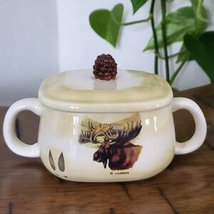 J.Wiens Bull Moose Stoneware Mini Bean Pot